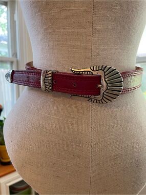 Nocona Boots Red Leather Western-Style Belt with Silver Buckle Size 28